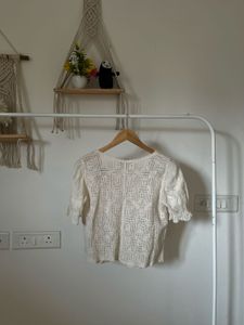 Crochet Yellow Floral Embroidered Cotton Top