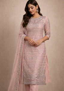 Elegant Pink Embroidered Kurta 3psc Set xxl