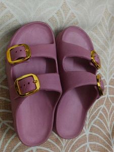 Pink Double Buckle Slides 2 Inch Heels