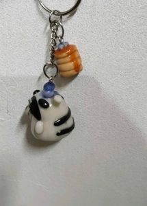 Cute zebra striped pug and pancake keychain