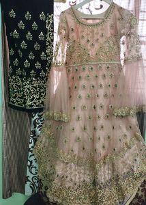 Bridal Designer Heavy Work Tail Cut Frock With Vel