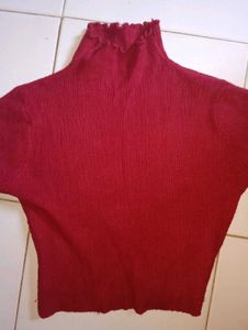 Red Ruffle Trim Long Sleeve Top