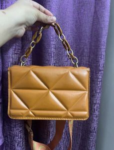 Brown Croco &amp; Orange Quilted Bag