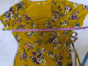Floral Print Yellow Wrap Dress Fits S-M