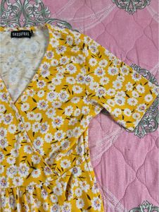 Sassafras Yellow &amp;Off White Floral Printed Dress