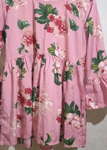 Pink Floral Print Ruffle Sleeve Top