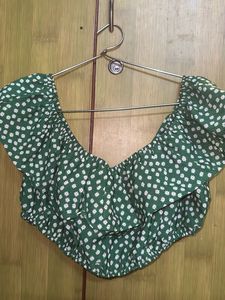 Green Off Shoulder Cute Crop Top