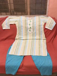 BrandNew SkyBlueStriped NiceEmbroidered KurtiSe