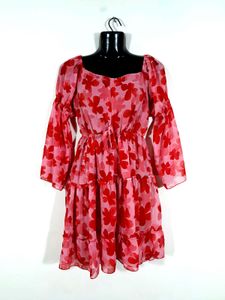Pink & Red Floral Tiered Dress