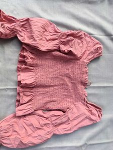Pink Puff Sleeve Smocked Top