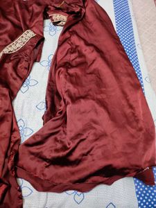 Maroon Skirt With Double Kurti