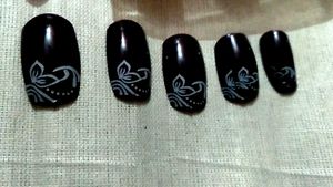 Press-On Nails - Black Floral Design