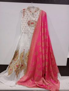 White Pink Gown Suit