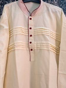 Cream Textured Button-Down Kurta