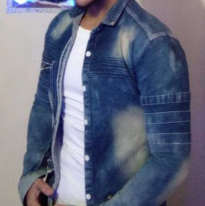 Light Blue Washed Denim Jacket For Men