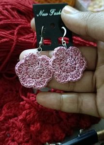 Pink Crochet Flower Earrings