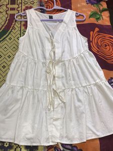 White Sleeveless Ruffle Dress