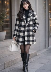 Checkered Wool Blend Coat