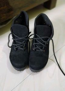 Black Lace-Up Ankle Booties