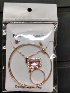 Rose Gold Colorful Gemstone Pendent &amp; Ring Set