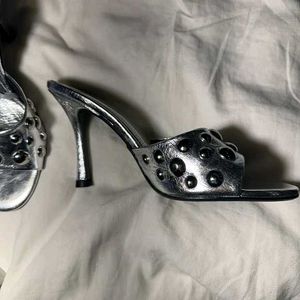 Y2k Zara Metallic Silver Studded Heels