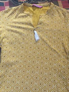 Cotton Kurti For Girls, Yellow Colour Kurti, Bust Size 34,Waist Size 28 , Medium Size Kurti