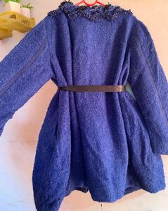 Elegant Blue Textured Coat