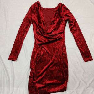 Velvet Wine Colour Bodycon Dress