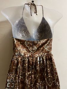 Brown Patterned Halter Dress