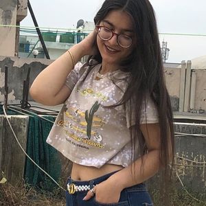 Brown Cute Oversized Crop T-shirt , Totally Comfortable And Stylish