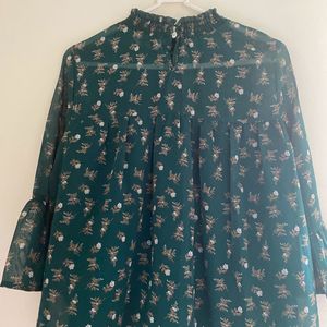 Boho Floral Smocked Peasant Top – Sheer Forest Gre