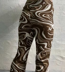 Aesthetic Y2K Brown Swirl Print Flared Pants
