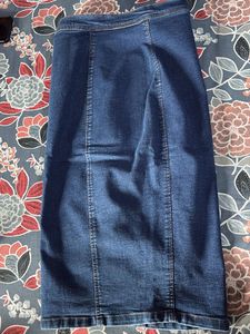 Midi Denim Skirt With Front Button