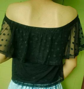 H&amp;M Black Polka Dot Off-Shoulder Top