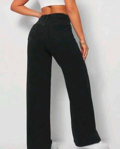 Wide Leg Black Denim Jeans