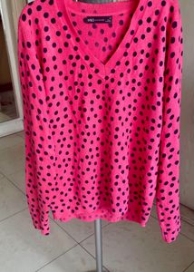 Pink Polka Dot V-Neck Sweater