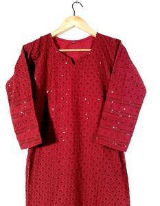 Elegant Red Embroidered Sequin Kurti