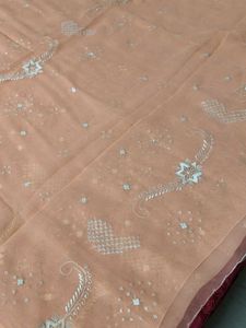 Women Peach Embroidered Georgette Saree