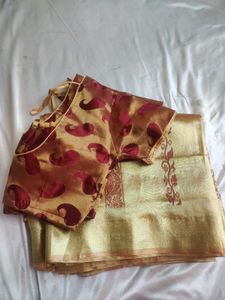 Golden Tissue Saree With Blouse