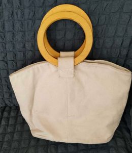 Canvas Handbag with Wooden Handles used only once