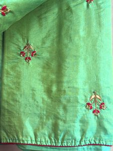 Green And Red Embroidered Tissue Saree