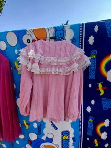 Korean Cute 🎀💕😍Pink Lace Blouse