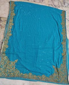 Blue Saree Fully Heavy Dimond Work