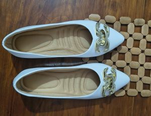 White Pointed Toe Ballerinas