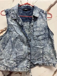 Denim Sleeveless Tie-Front Top