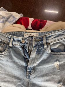 bluer denim , distressed, waist 26inches, high wai