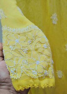 Yellow Chikankari Kurti For Girls And Women Size I