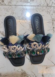 Catwalk Blue Embellished Tassel Flats Size 36