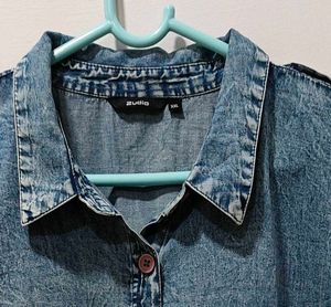 Blue Denim Looking Cute Shirt Dres