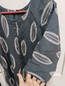 Grey Gold Foil Printed Kurti
